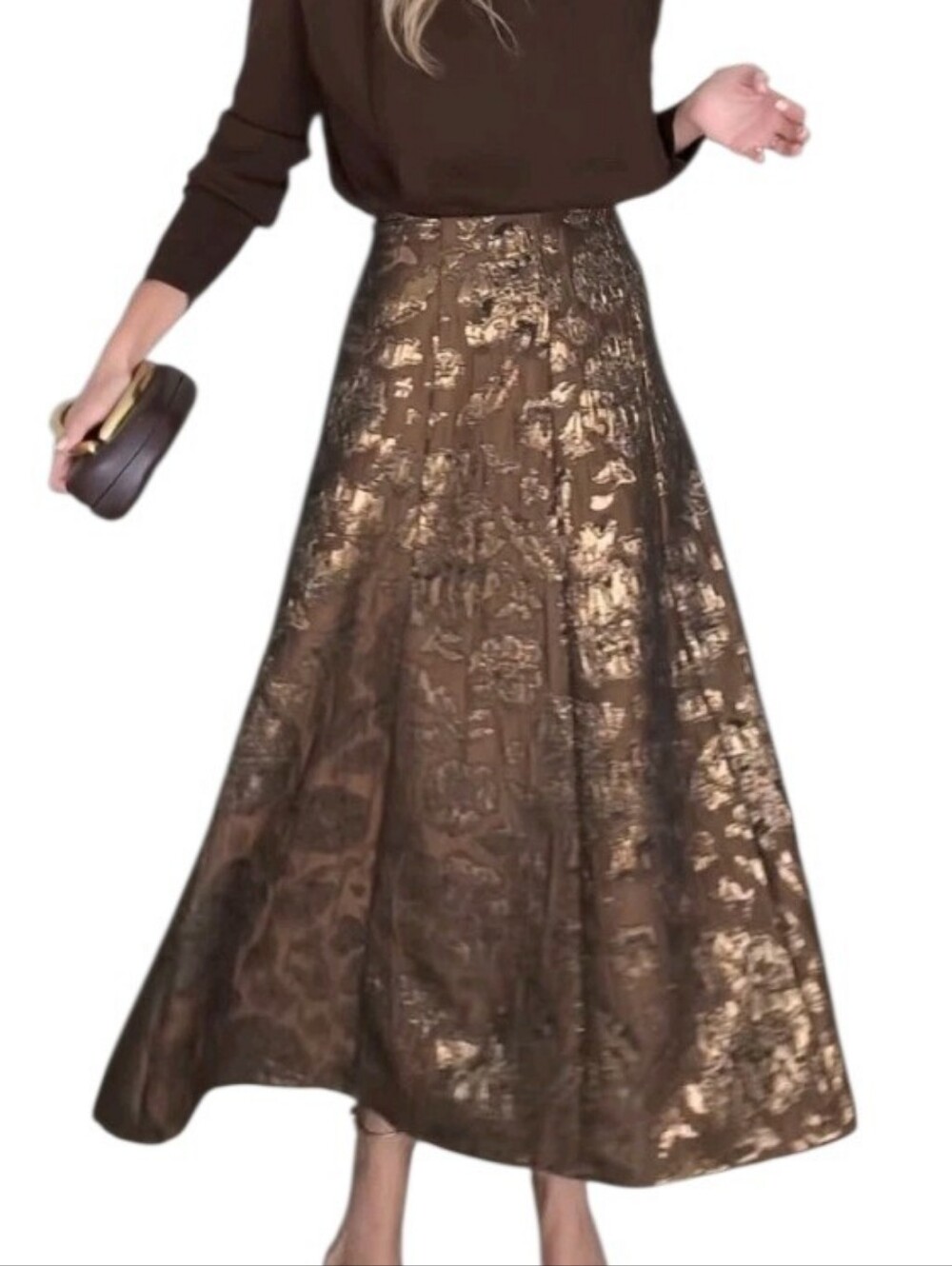 ZARA Highly Sought-after Shiny Metallic Jacquard Cape Skirt